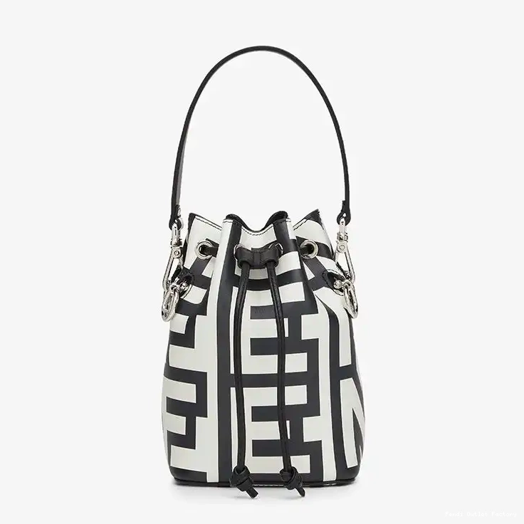 Affordable HOT Fendi Capsule White Mini Roma Mon In Leather Tresor Black Bucket Fendi Bag 0602
